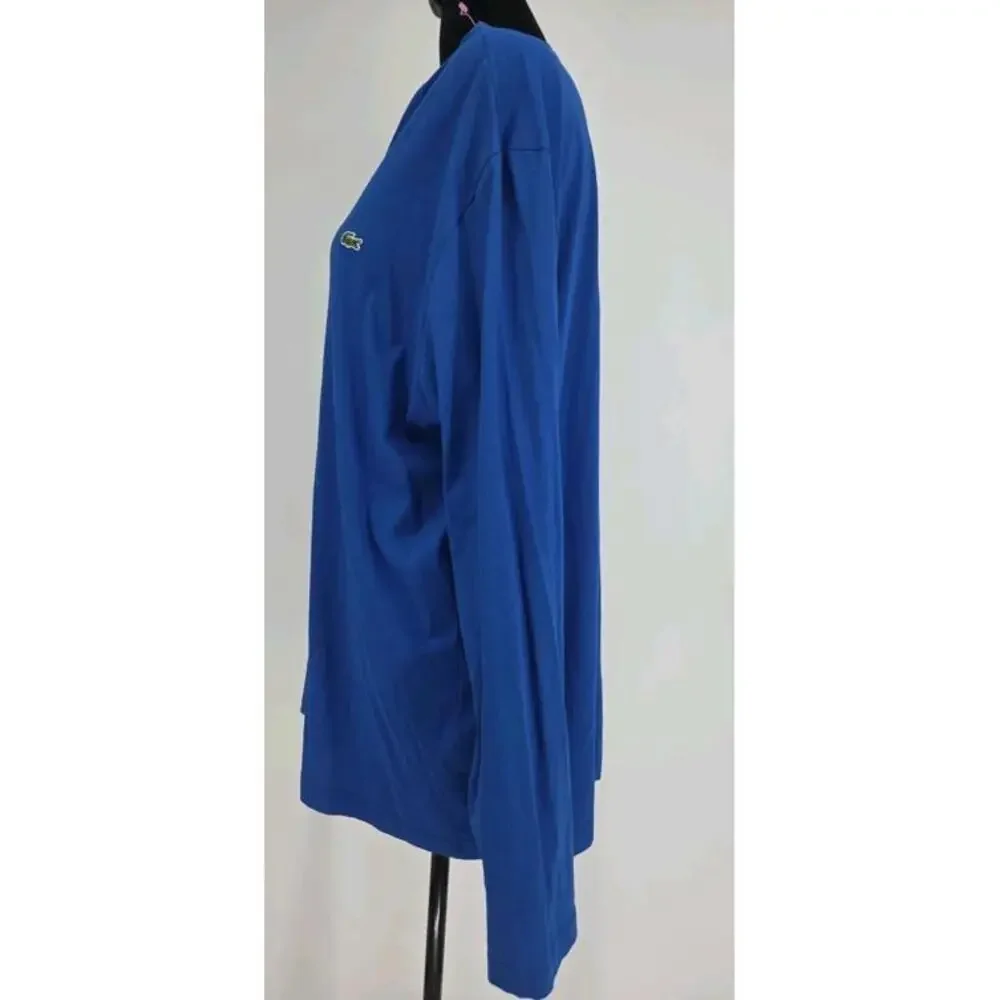 Lacoste Men's Pima Cotton T-Shirt XXL Blue Regular Fit V-Neck Long Sleeve - Picture 2 of 4